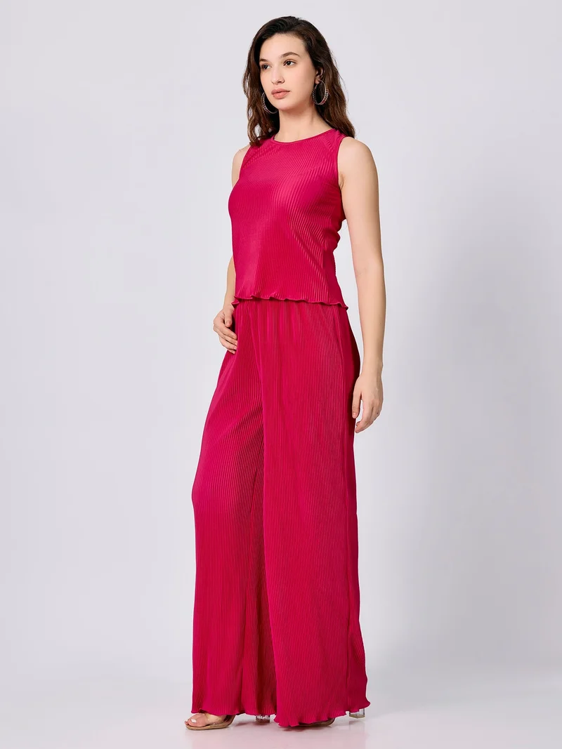 Outzidr  Pink Top And Straight Fit Pant Co-Ord Set for Women | Best Price UAE